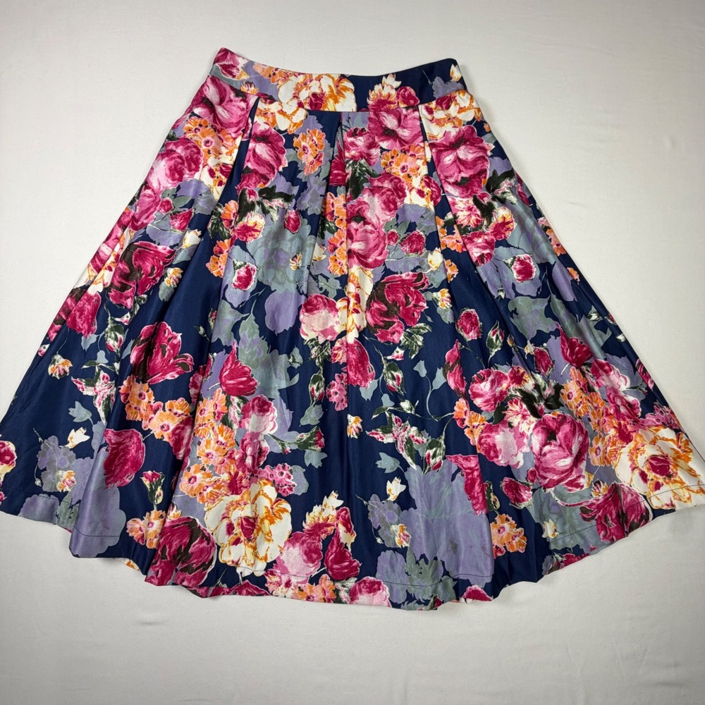 Mix Nouveau Floral Pleated Midi Skirt Romantic Garden Whimsical Botanical Tea